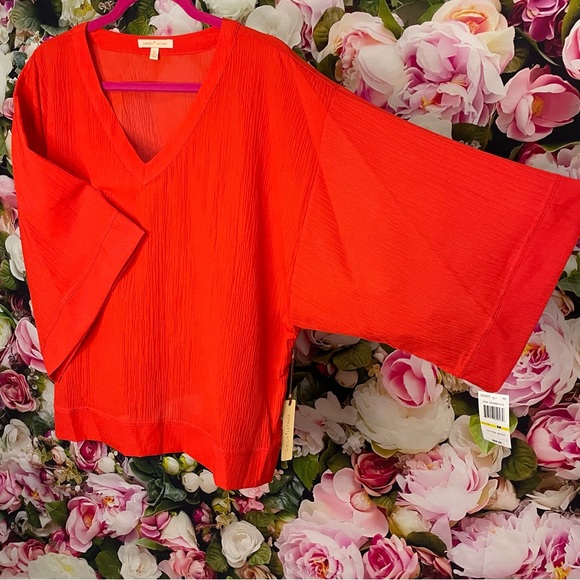 Gibson Latimer Coral Crepe Wide Sleeve Top Size M - Picture 2 of 8
